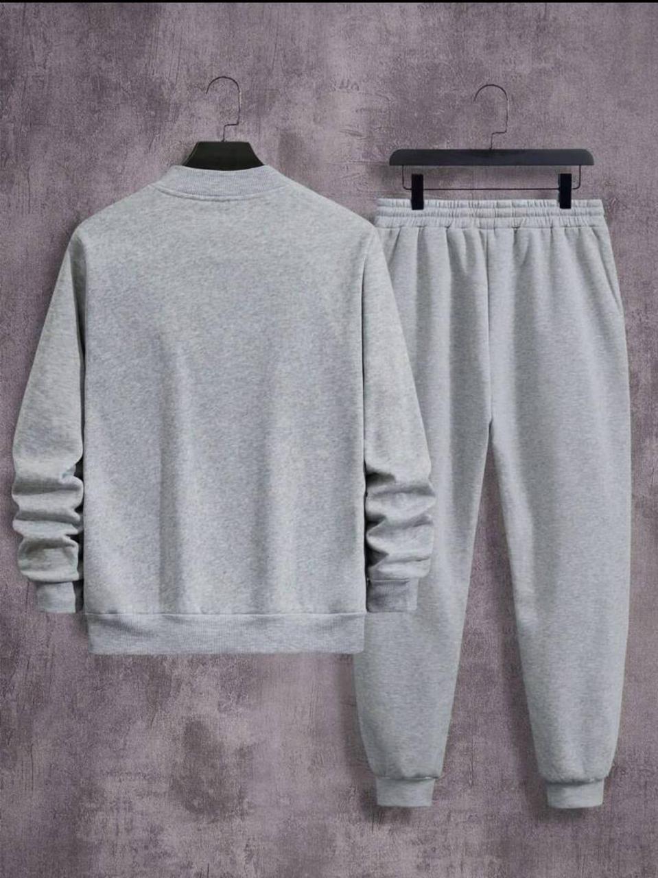 2 pcs fleece plain zipper track suit