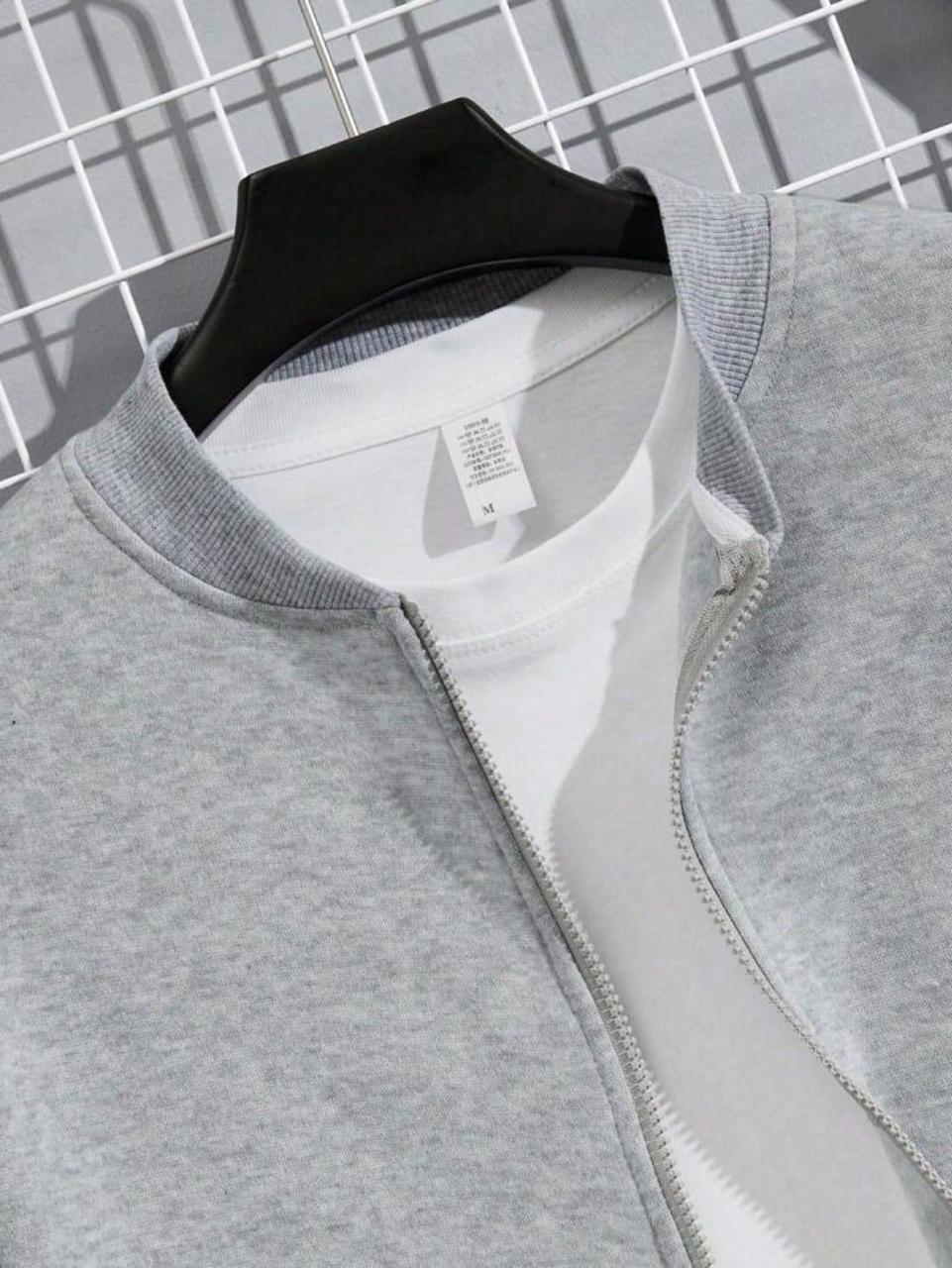 2 pcs fleece plain zipper track suit