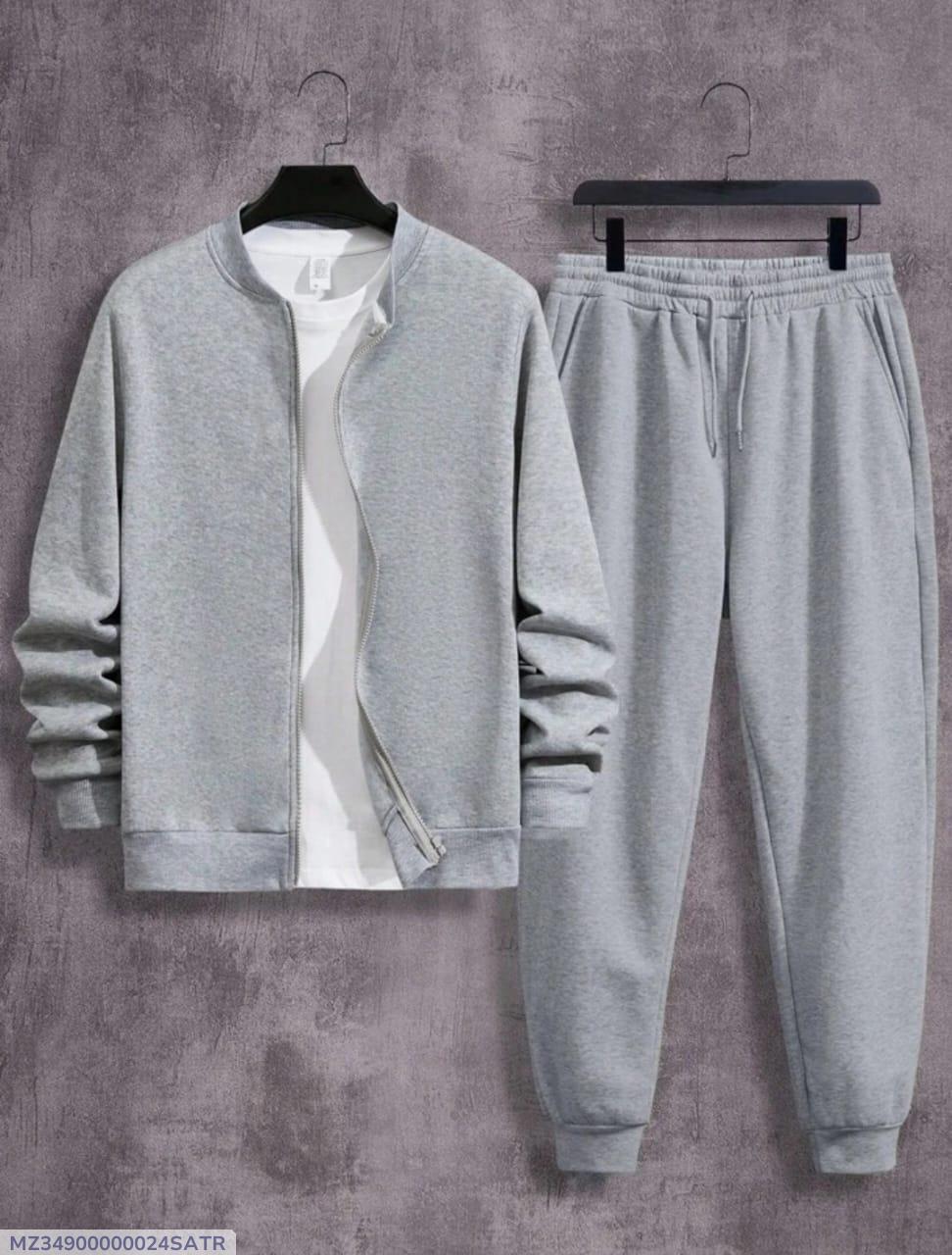 Men fleece track suit-2pcs -black-plain Collar Design