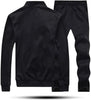 Men fleece track suit-2pcs -black-plain Collar Design