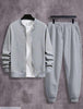 Men fleece track suit-2pcs -black-plain Collar Design